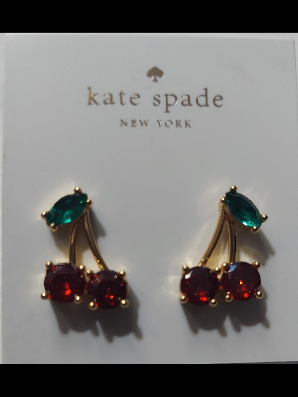 kate spade Gold Cherry Earrings with Red and Green Stones